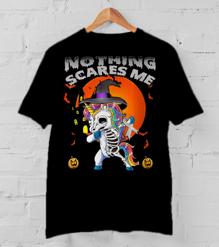 Nothing Scares Me Brain Cancer Dabbing Unicorn Skeleton T-Shirt