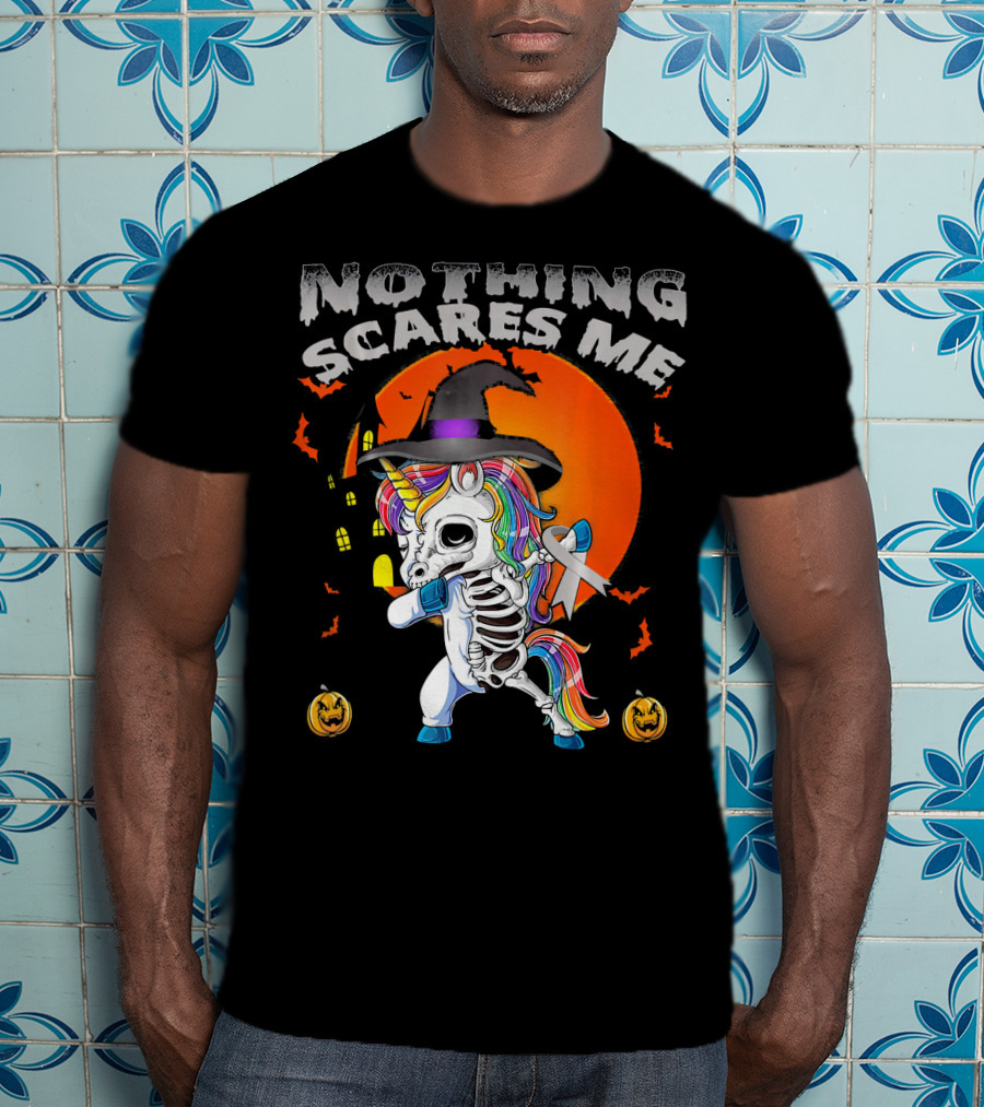 Nothing Scares Me Brain Cancer Dabbing Unicorn Skeleton T-Shirt