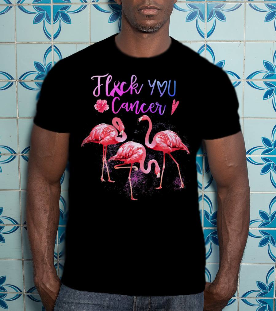 Flock You Cancer Cool Flamingo Pink Ribbon Brexx T-Shirt