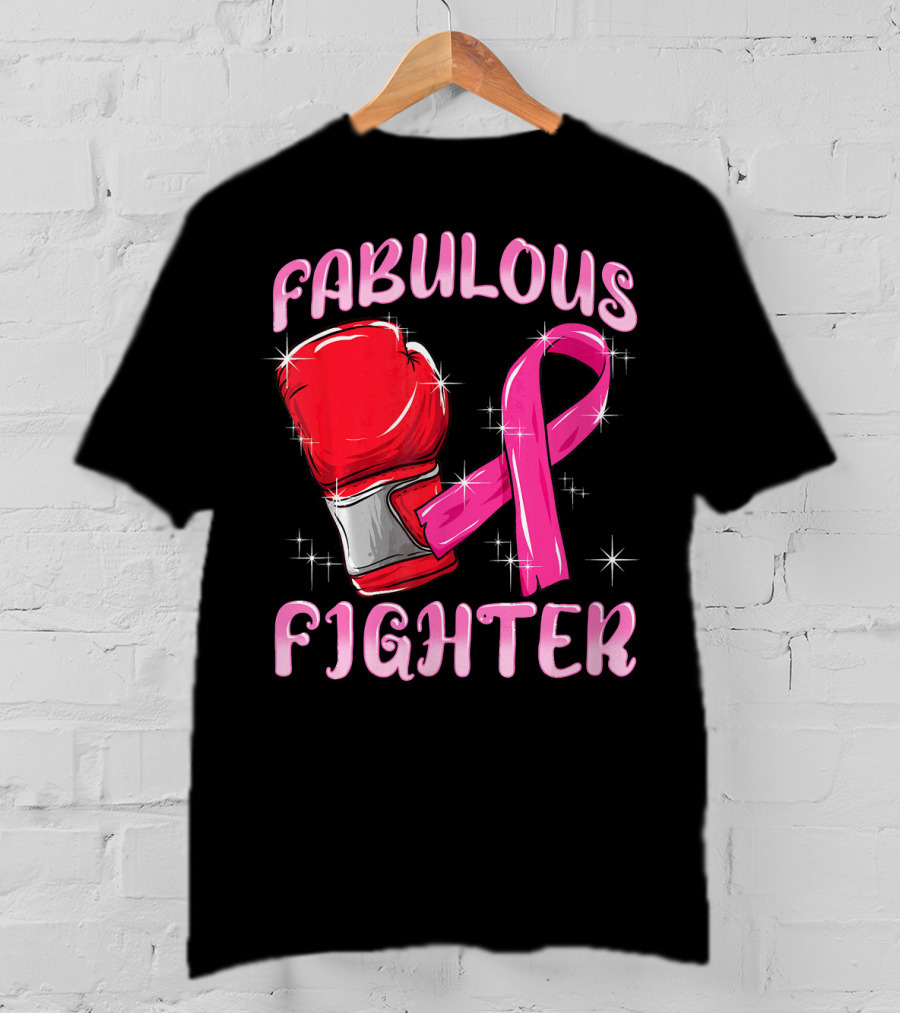 Fabulous Fighter Red Boxing Glove Pink Ribbon Breast Cancer Awareness T-Shirt