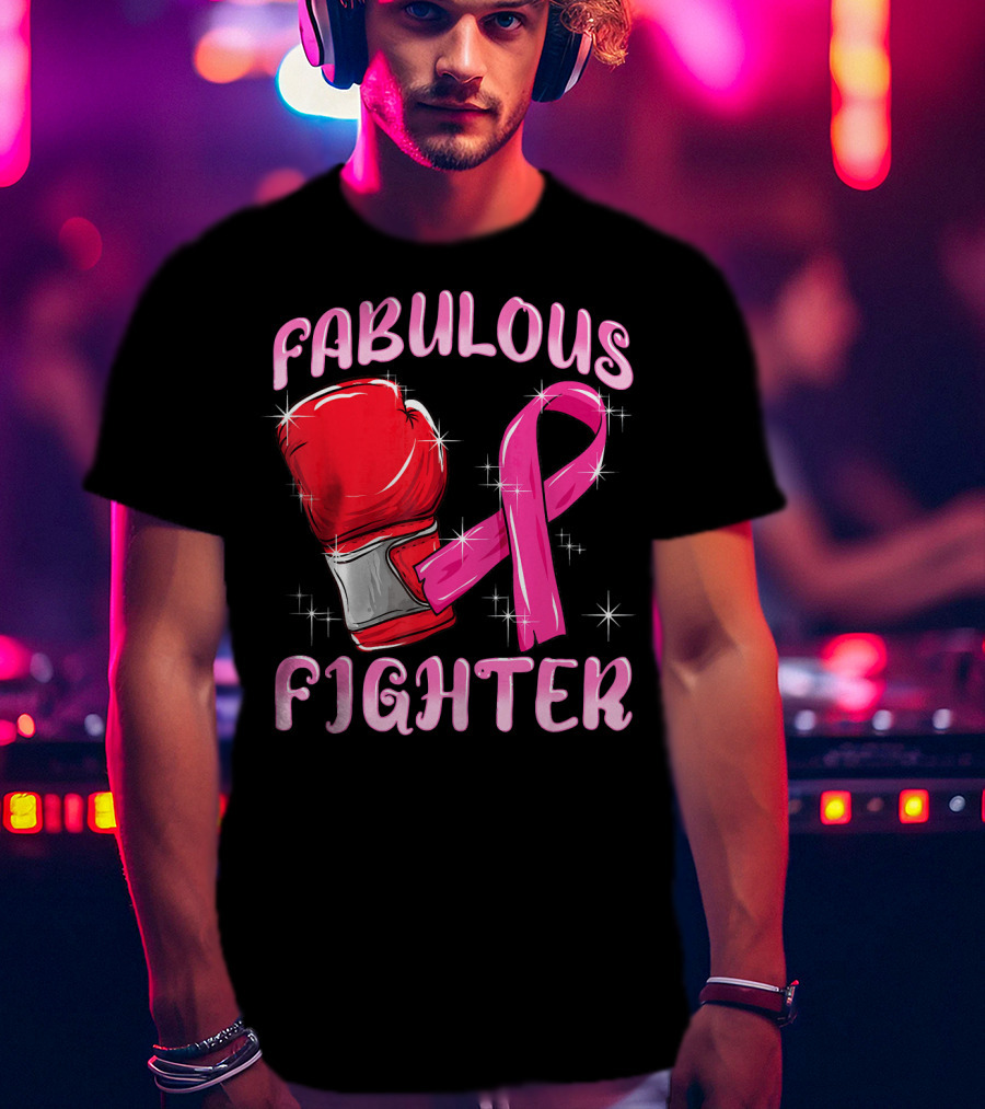 Fabulous Fighter Red Boxing Glove Pink Ribbon Breast Cancer Awareness T-Shirt