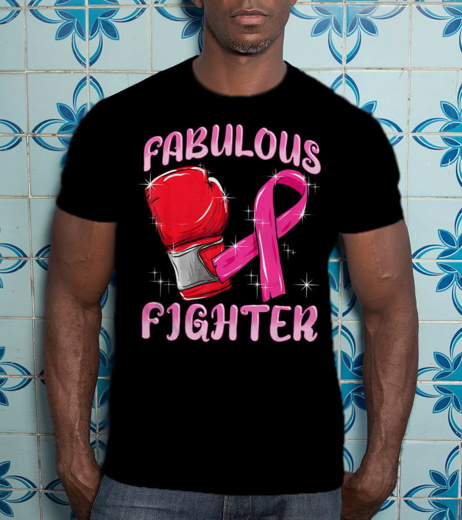 Fabulous Fighter Red Boxing Glove Pink Ribbon Breast Cancer Awareness T-Shirt