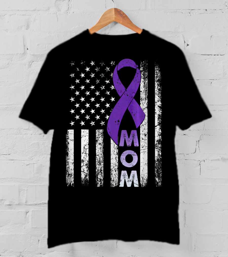 MOM American Flag Pancreatic Cancer Awareness T-Shirt