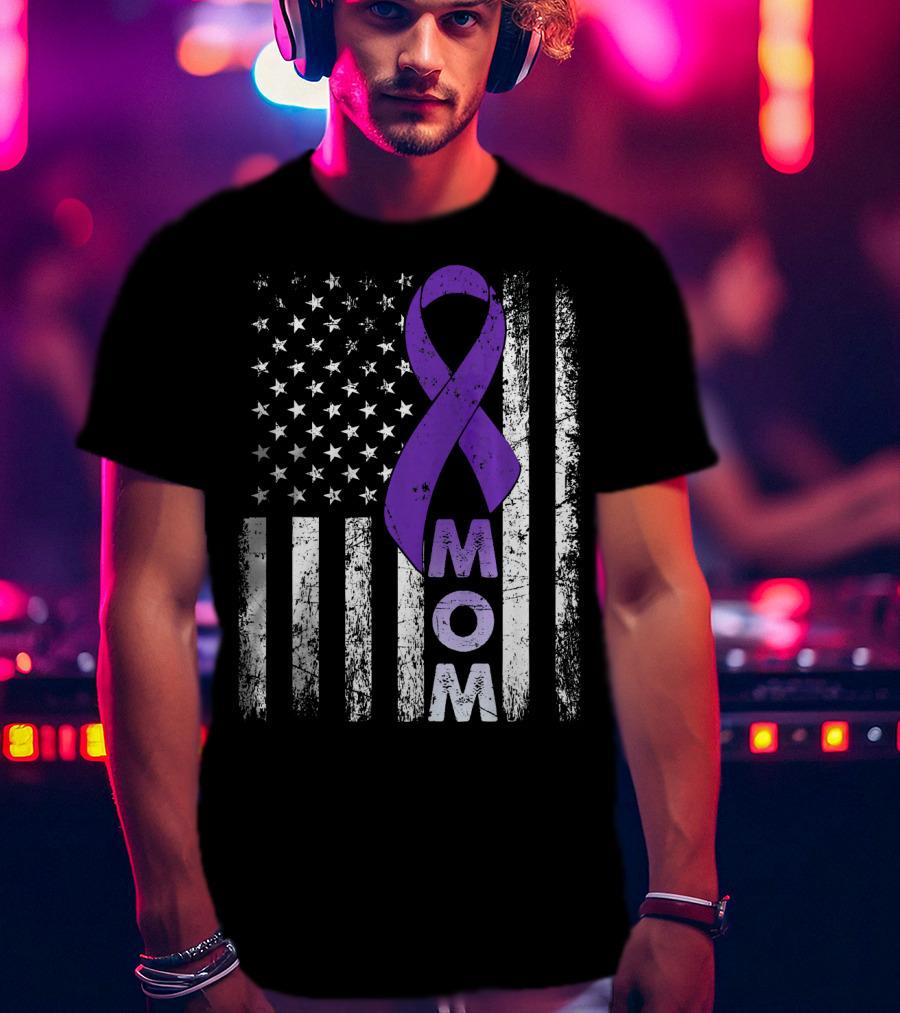 MOM American Flag Pancreatic Cancer Awareness T-Shirt