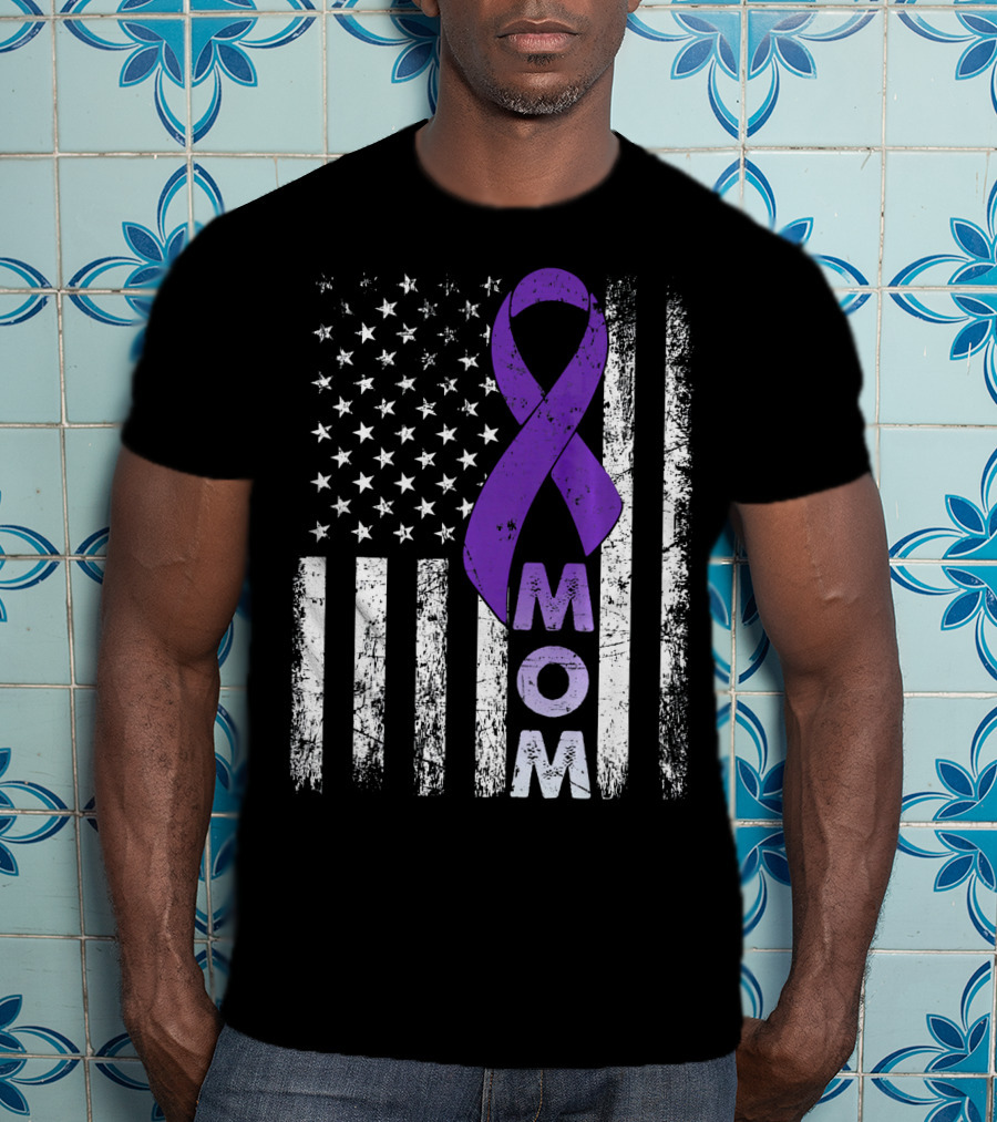 MOM American Flag Pancreatic Cancer Awareness T-Shirt