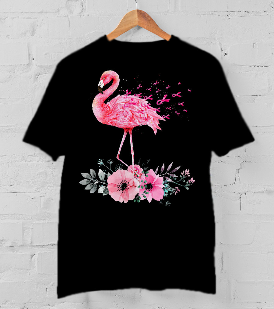 Flamingo Hope Breast Cancer Awareness Flower T-Shirt