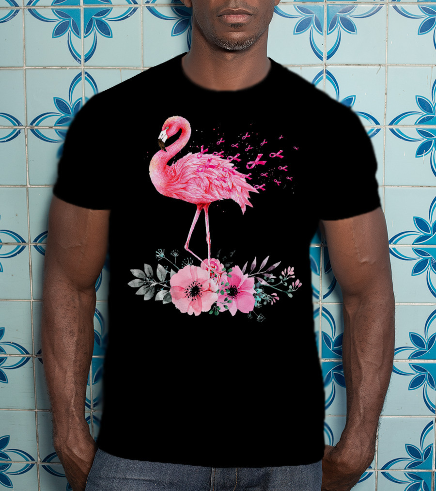 Flamingo Hope Breast Cancer Awareness Flower T-Shirt