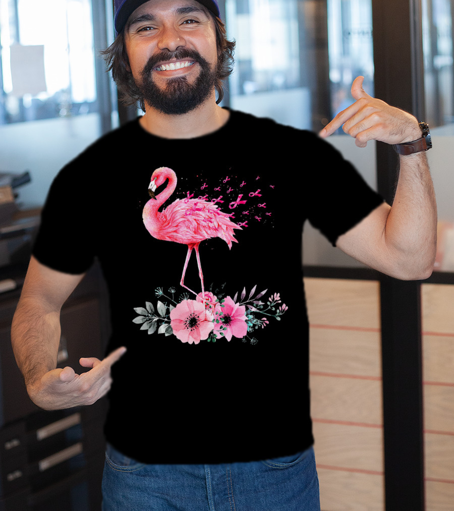 Flamingo Hope Breast Cancer Awareness Flower T-Shirt