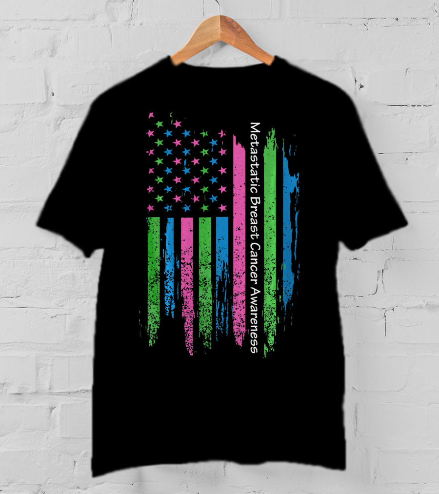 Vintage USA Flag Ribbon Metastatic Breast Cancer Awareness T-Shirt