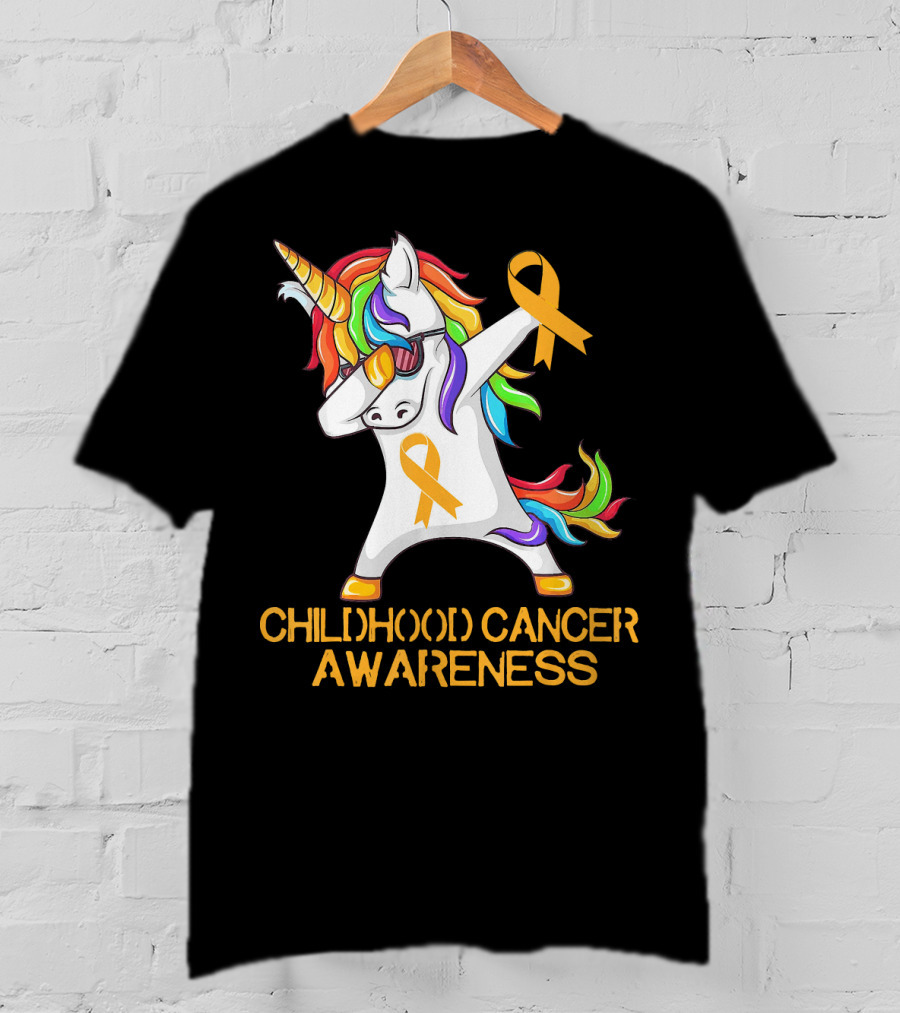 Childhood Cancer Awareness Dabbing Unicorn With Yellow T-Shirt