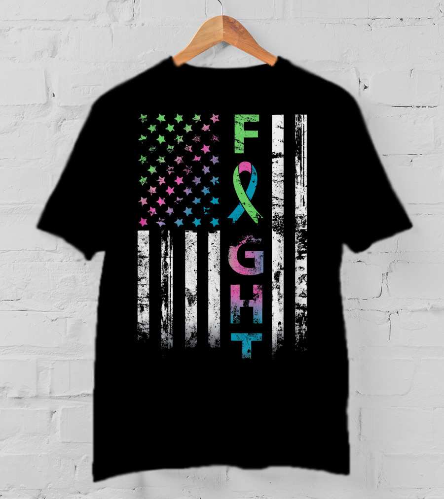 Metastatic Breast Cancer Awareness Fight American Flag Ribbon Stars T-Shirt