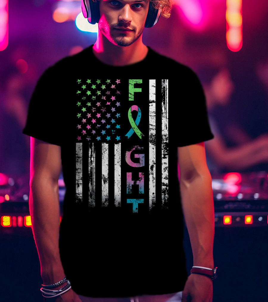 Metastatic Breast Cancer Awareness Fight American Flag Ribbon Stars T-Shirt