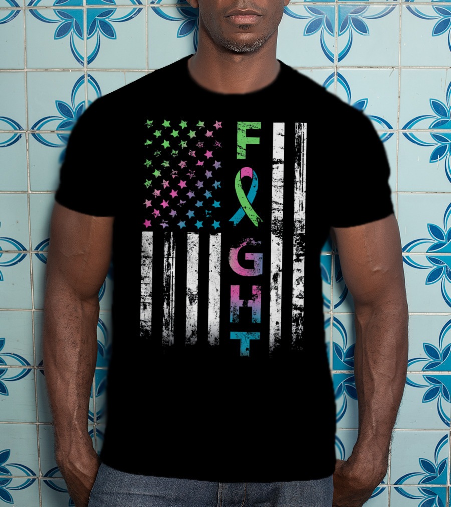Metastatic Breast Cancer Awareness Fight American Flag Ribbon Stars T-Shirt