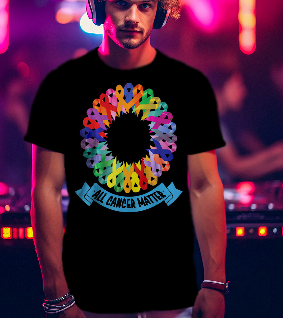 All Cancer Matter Colorful Awareness Ribbon Circle T-Shirt