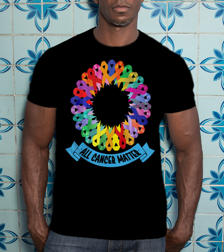 All Cancer Matter Colorful Awareness Ribbon Circle T-Shirt