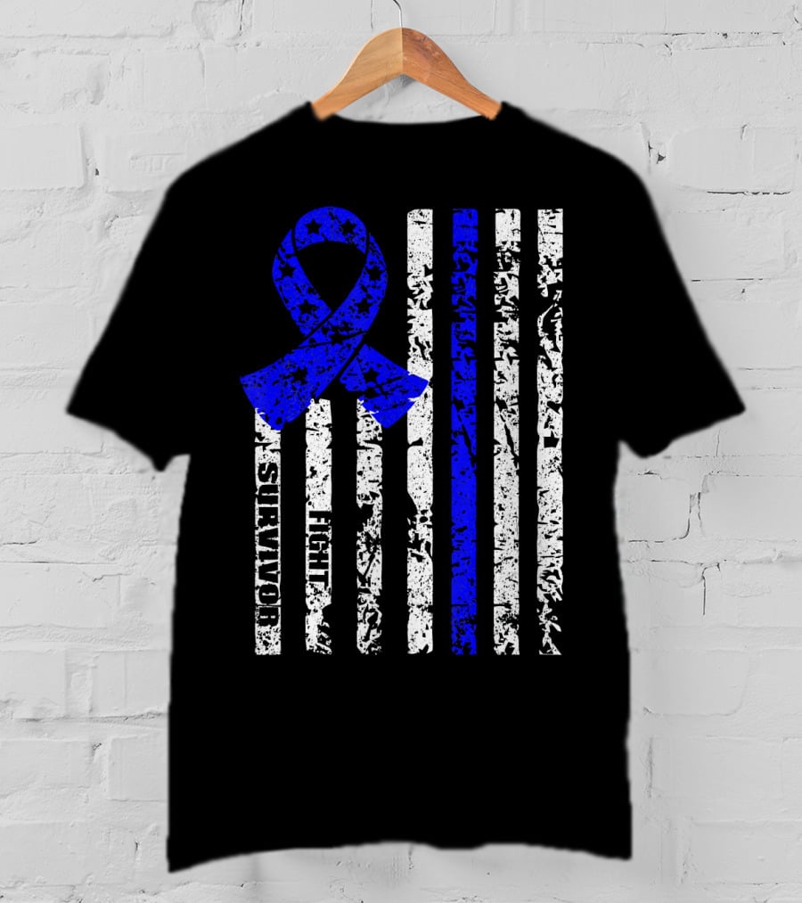 Cool Colon Cancer Awareness Survivor Ribbon Fighter Stripes T-Shirt