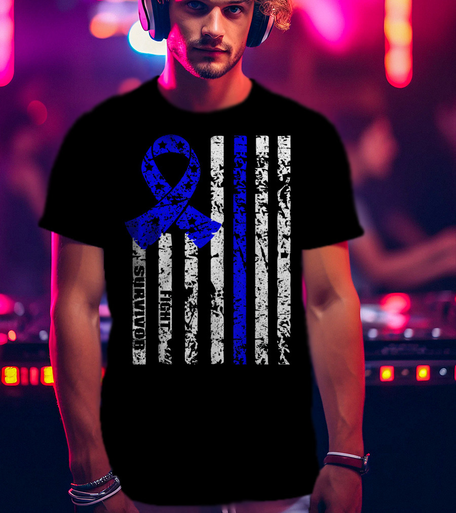 Cool Colon Cancer Awareness Survivor Ribbon Fighter Stripes T-Shirt