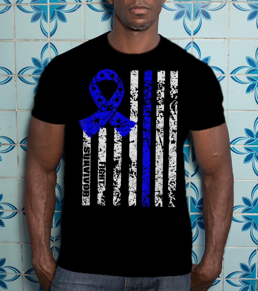 Cool Colon Cancer Awareness Survivor Ribbon Fighter Stripes T-Shirt