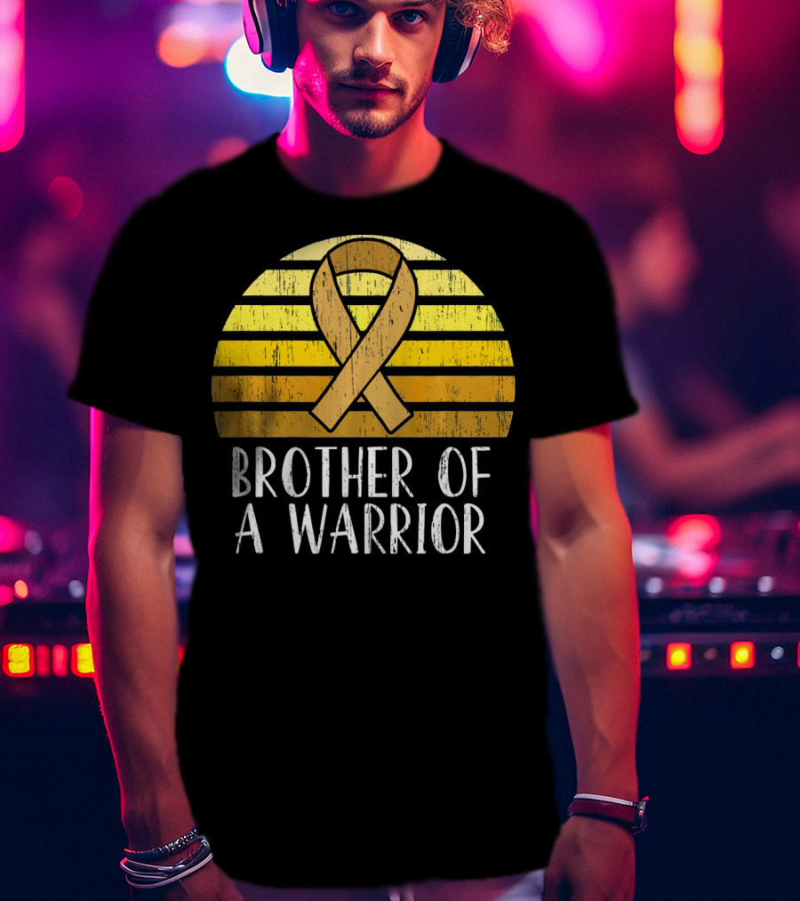 Brother Of A Warrior Childhood Cancer Awareness Ribbon Sunset T-Shirt