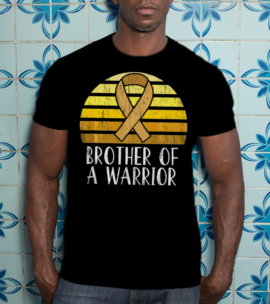 Brother Of A Warrior Childhood Cancer Awareness Ribbon Sunset T-Shirt