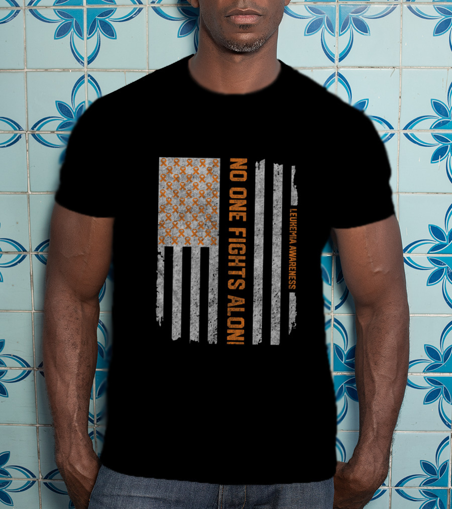 Vintage Leukemia Awareness No One Fights Alone Americ Flags T-Shirt