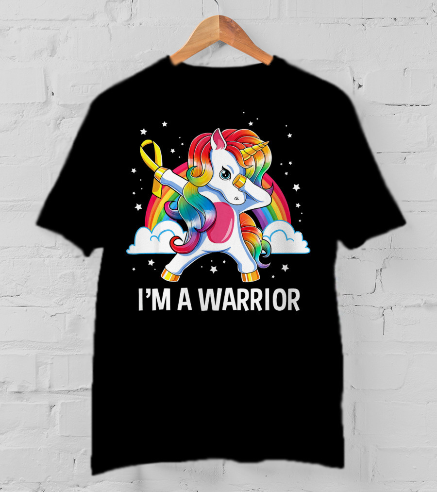 Unicorn I'm A Warrior Childhood Cancer Awareness Rainbow T-Shirt