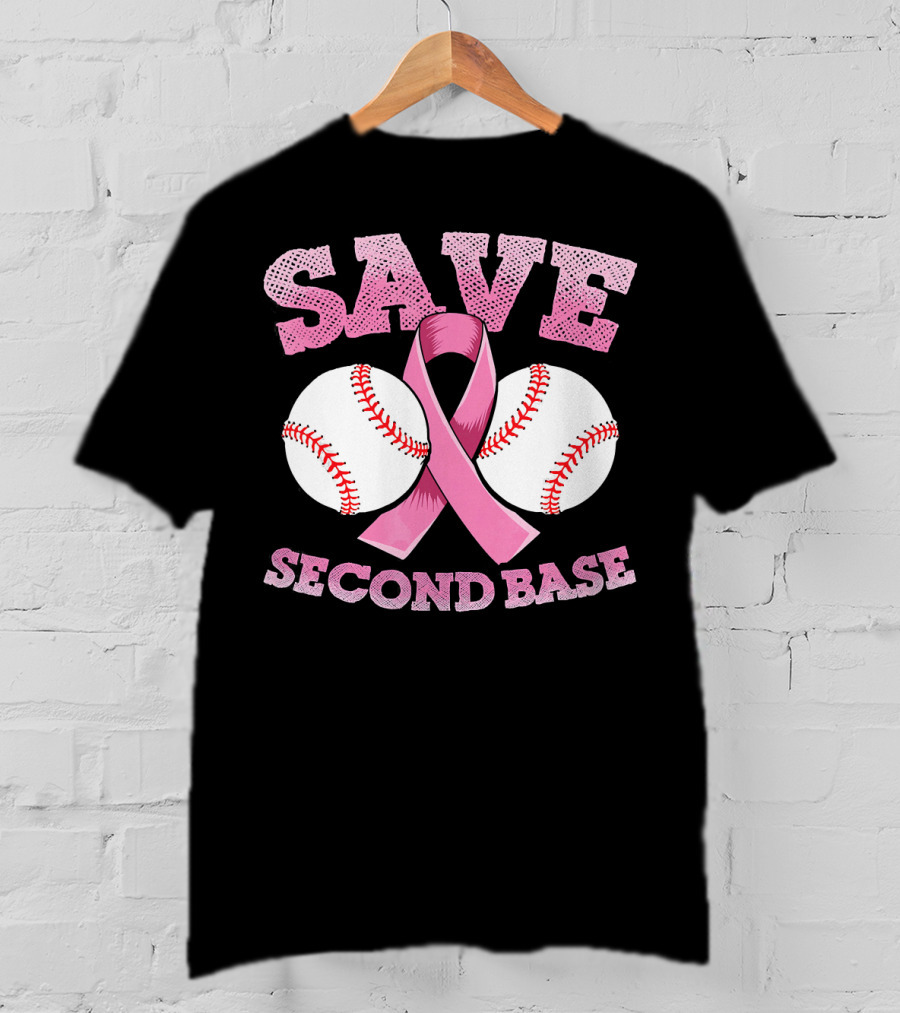 Save Second Base Breast Cancer Awareness Baseball T-Shirt