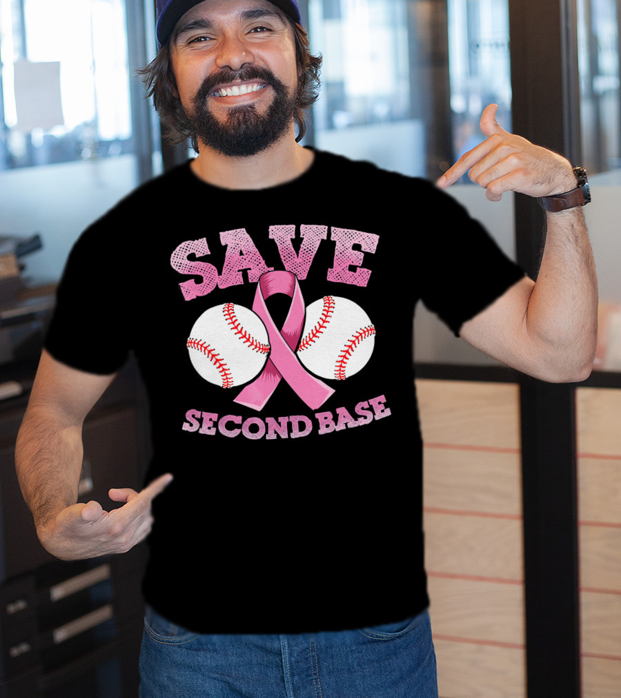 Save Second Base Breast Cancer Awareness Baseball T-Shirt