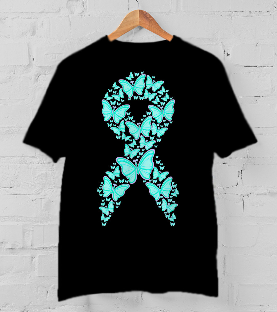 Ovarian Cancer Awareness Butterfly Ribbon Fighter T-Shirt