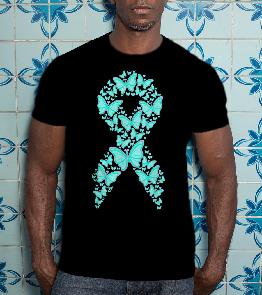 Ovarian Cancer Awareness Butterfly Ribbon Fighter T-Shirt