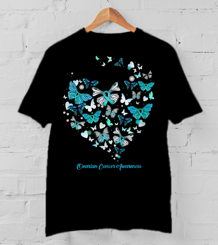 Ovarian Cancer Awareness Butterfly Heart T-Shirt
