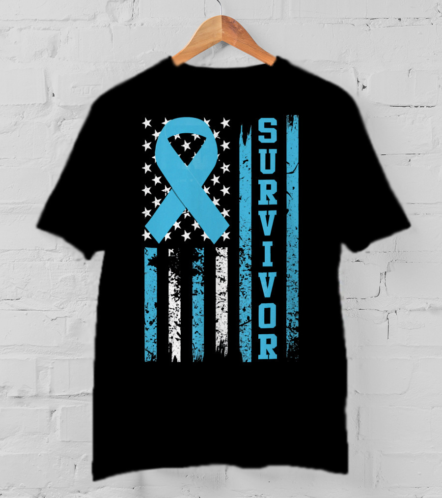 Survivor Blue Ribbon American Flag Prostate Cancer T-Shirt