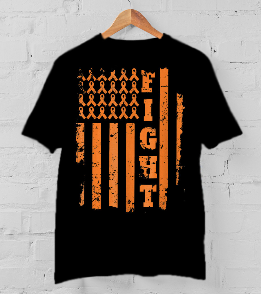 Fight Leukemia Cancer Awareness Ribbon Flag T-Shirt