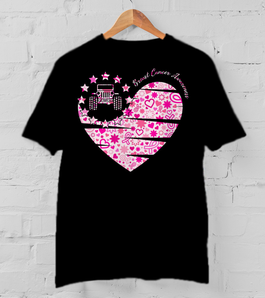 Breast Cancer Awareness Jeep Heart T-Shirt