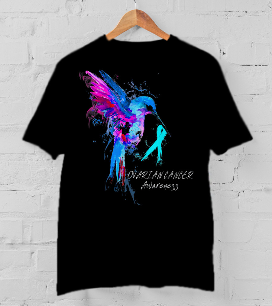 OVARIAN CANCER Awareness Hummingbird With Teal T-Shirt
