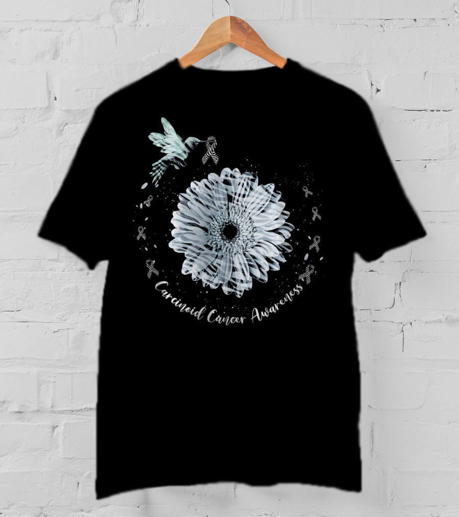 Hummingbird Zebra Sunflower Carcinoid Cancer Awareness T-Shirt