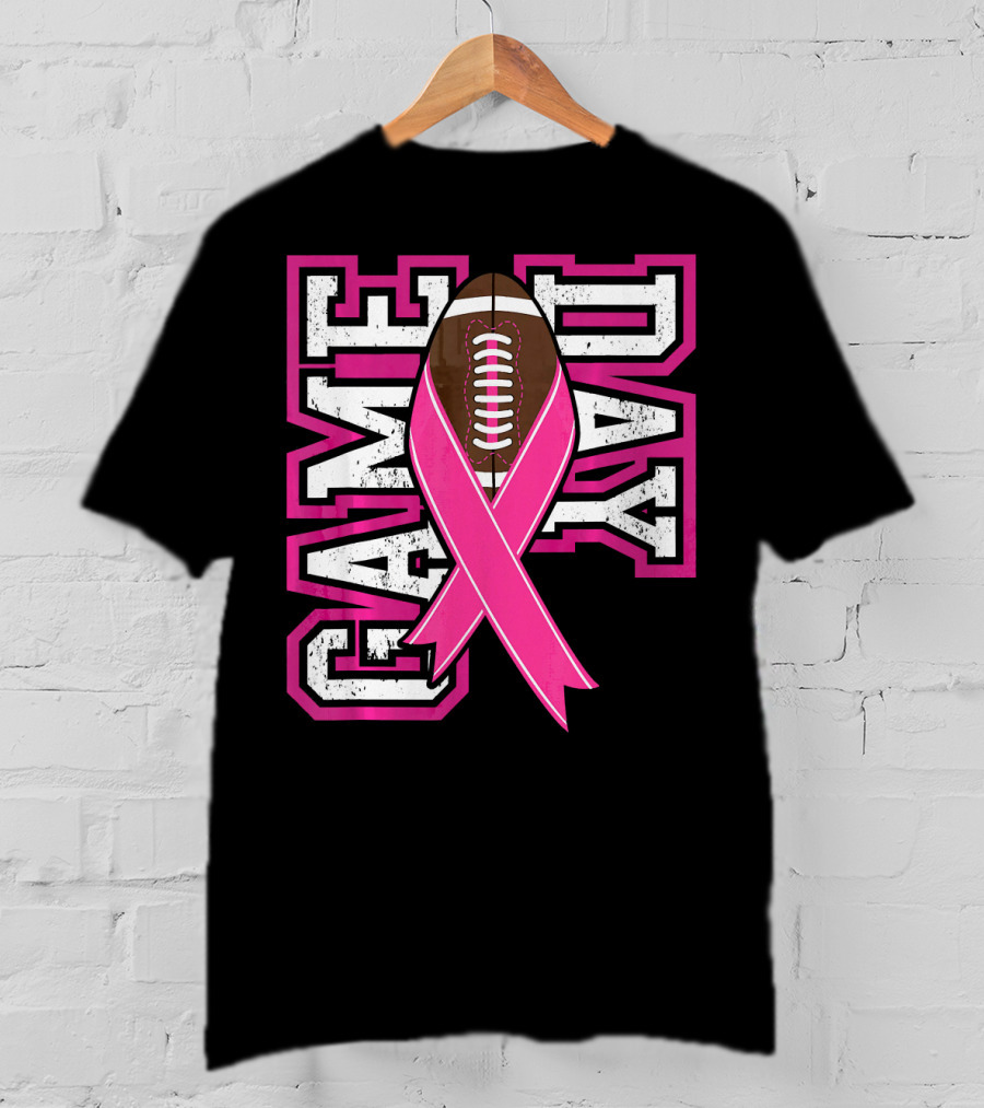 Game Day Breast Cancer Awareness Pink Ribbon Football T-Shirt
