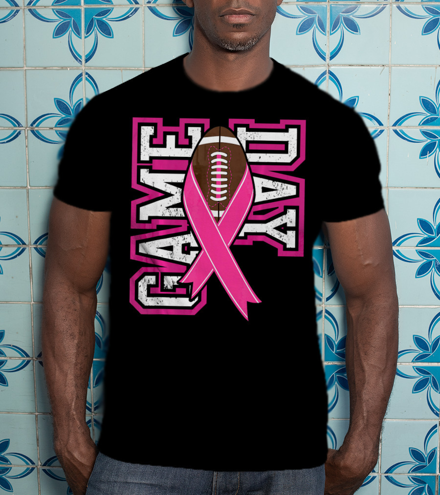 Game Day Breast Cancer Awareness Pink Ribbon Football T-Shirt