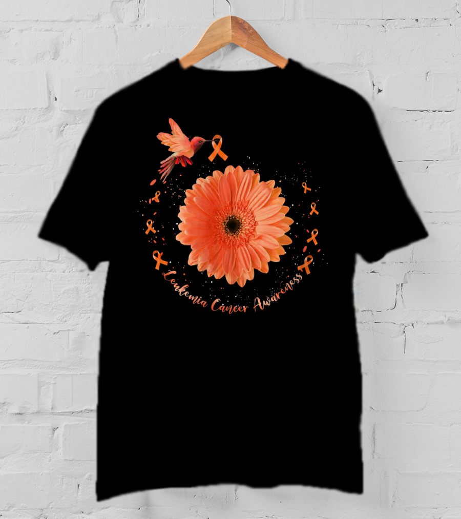 Leukemia Cancer Awareness Hummingbird Orange Sunflower T-Shirt