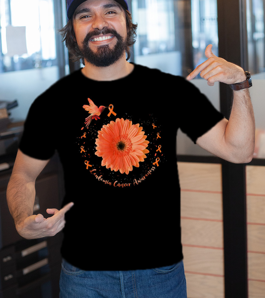 Leukemia Cancer Awareness Hummingbird Orange Sunflower T-Shirt