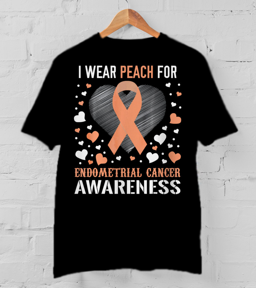 I Wear Peach For Endometrial Cancer Awareness Ribbon Heart T-Shirt