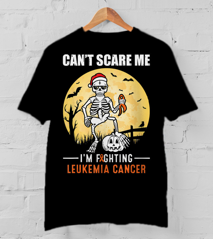 Can't Scare Me I'm Fighting Leukemia Cancer Halloween Skeleton T-Shirt