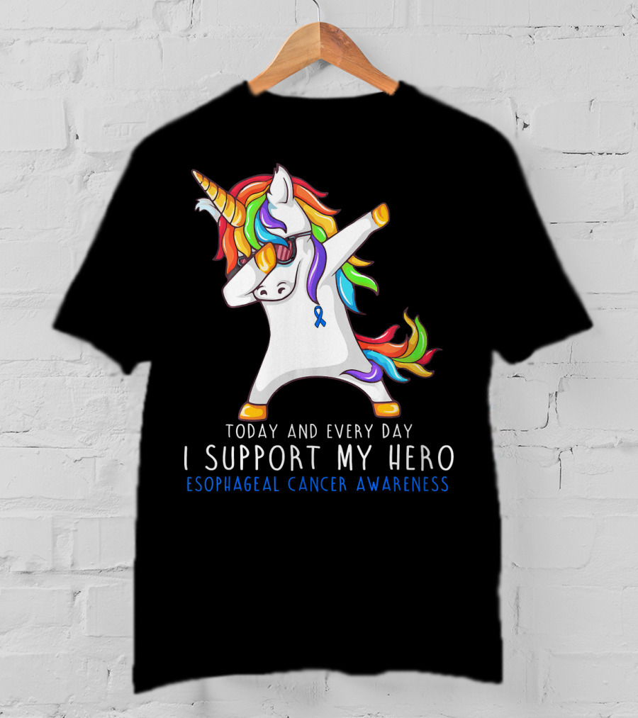 Today And Every Day I Support My Hero Esophageal Cancer Awareness Rainbow Unicorn T-Shirt