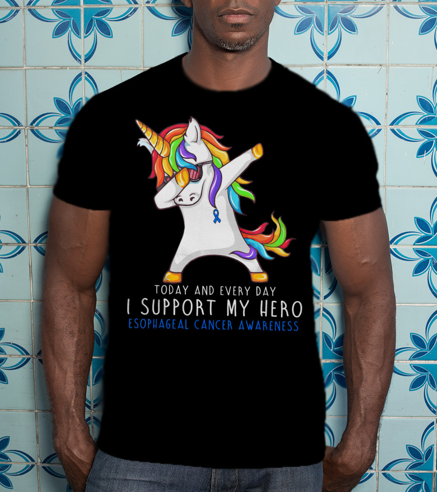 Today And Every Day I Support My Hero Esophageal Cancer Awareness Rainbow Unicorn T-Shirt