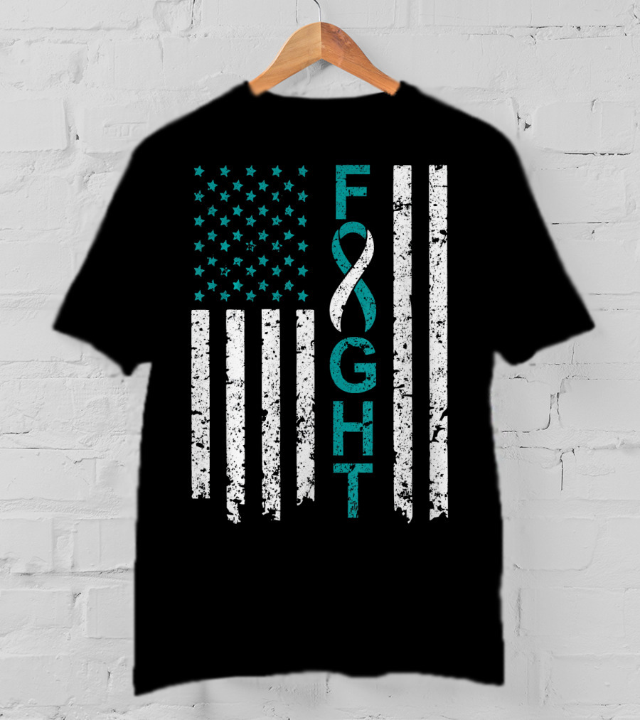 Fight Cervical Cancer Awareness American Flag T-Shirt