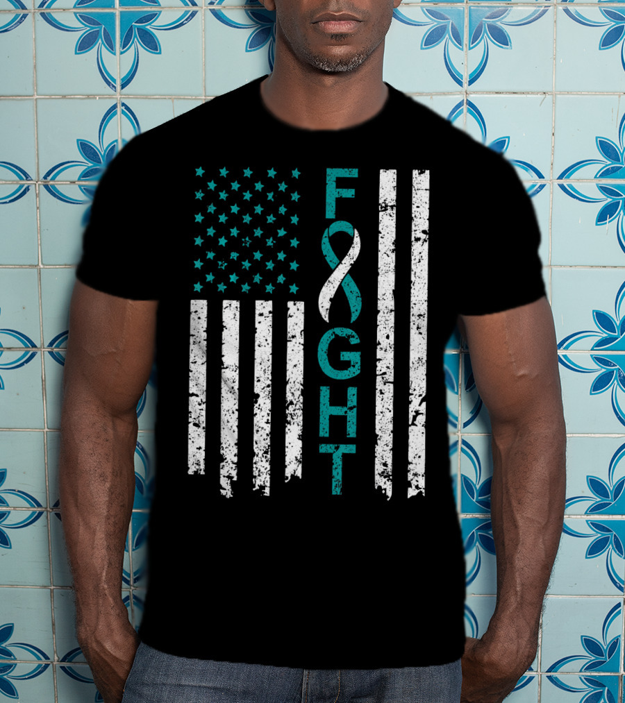 Fight Cervical Cancer Awareness American Flag T-Shirt