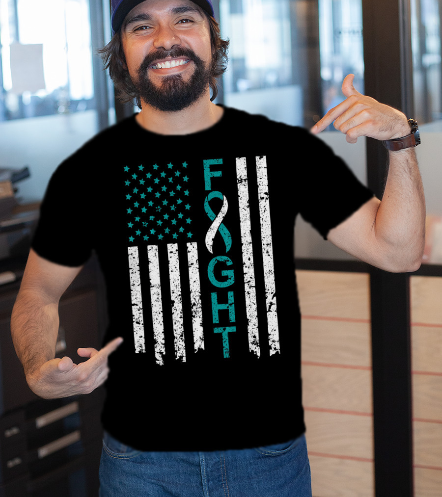 Fight Cervical Cancer Awareness American Flag T-Shirt