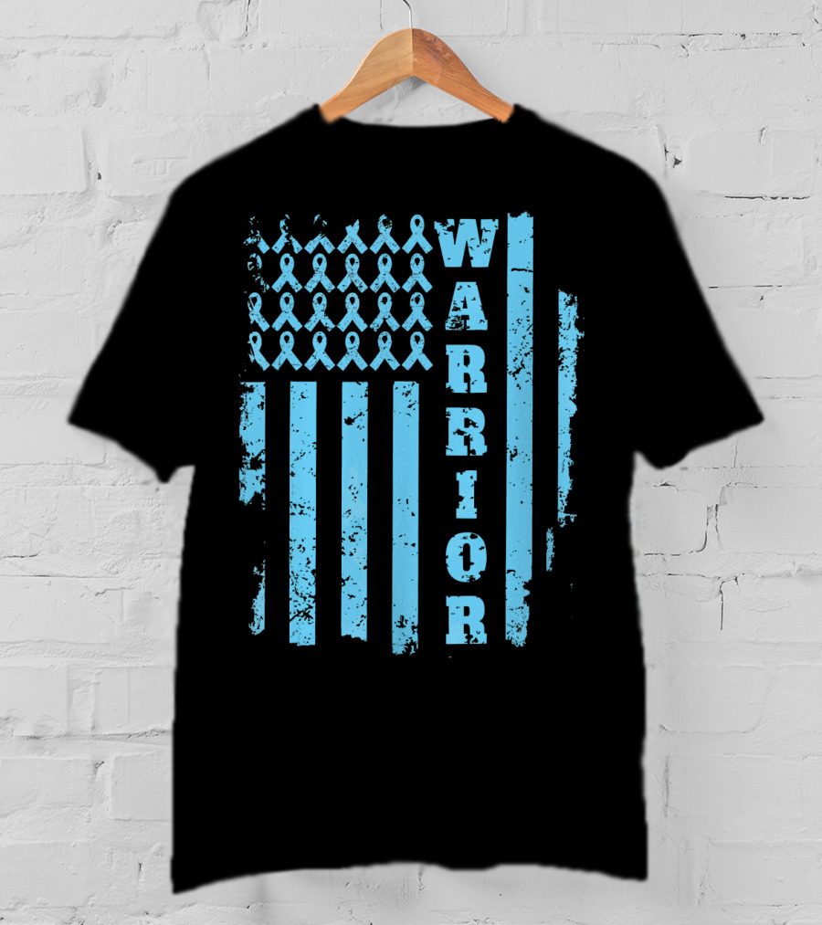 Warrior Prostate Cancer Awareness Blue Ribbon Flag T-Shirt
