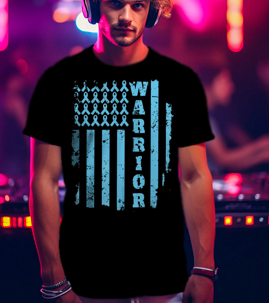 Warrior Prostate Cancer Awareness Blue Ribbon Flag T-Shirt
