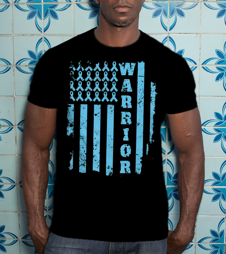 Warrior Prostate Cancer Awareness Blue Ribbon Flag T-Shirt